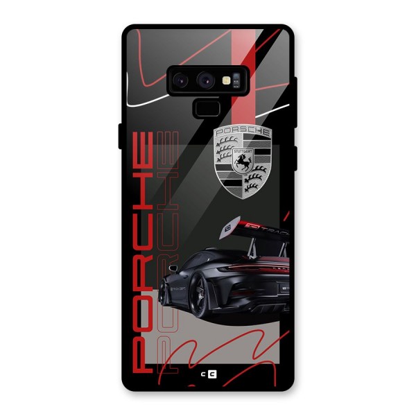 Classy Black Supercar Glass Back Case for Galaxy Note 9