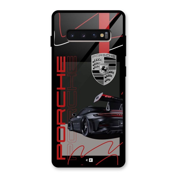 Classy Black Supercar Glass Back Case for Galaxy S10 Plus