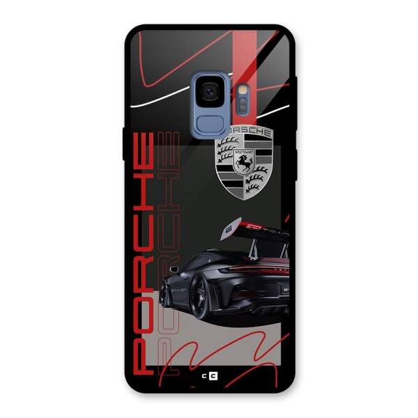 Classy Black Supercar Glass Back Case for Galaxy S9