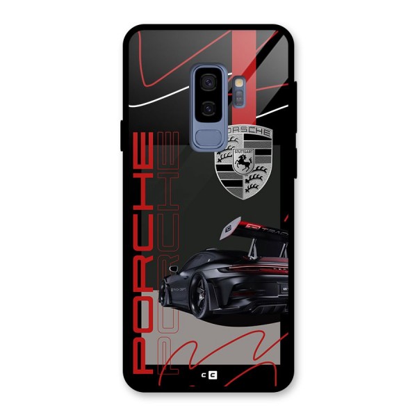 Classy Black Supercar Glass Back Case for Galaxy S9 Plus