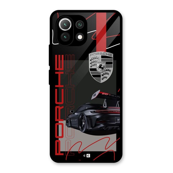 Classy Black Supercar Glass Back Case for Mi 11 Lite