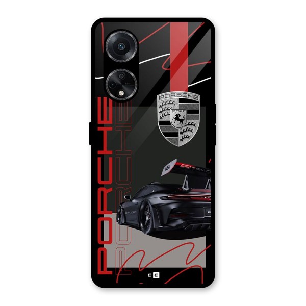 Classy Black Supercar Glass Back Case for Oppo F23