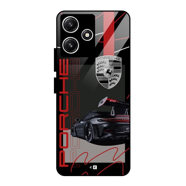 Classy Black Supercar Glass Back Case for Poco M6 Pro