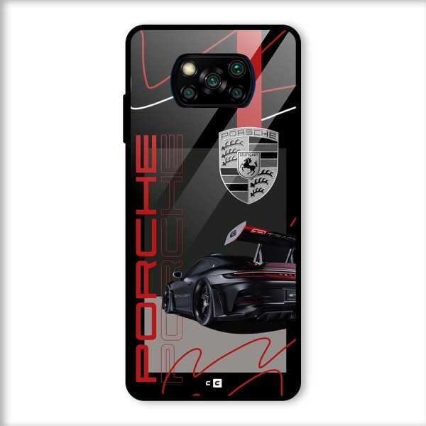 Classy Black Supercar Glass Back Case for Poco X3