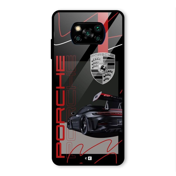 Classy Black Supercar Glass Back Case for Poco X3 Pro