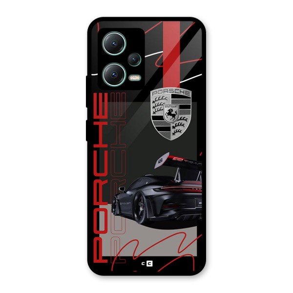 Classy Black Supercar Glass Back Case for Poco X5