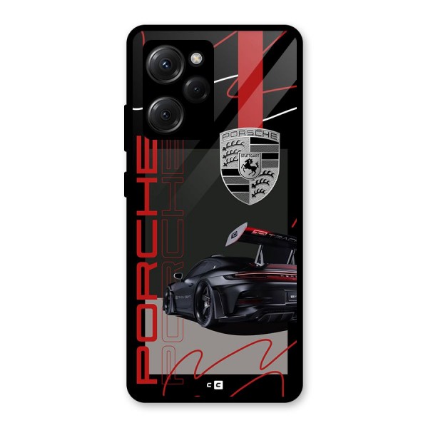 Classy Black Supercar Glass Back Case for Poco X5 Pro