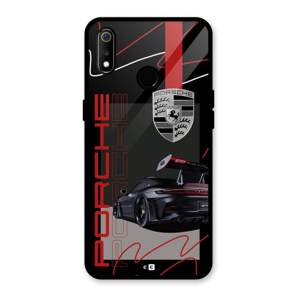 Classy Black Supercar Glass Back Case for Realme 3