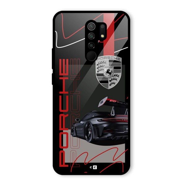 Classy Black Supercar Glass Back Case for Redmi 9 Prime