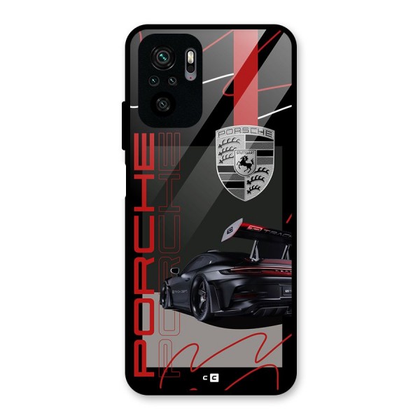 Classy Black Supercar Glass Back Case for Redmi Note 10