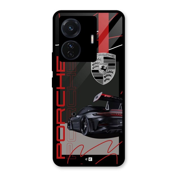 Classy Black Supercar Glass Back Case for Vivo T1 Pro