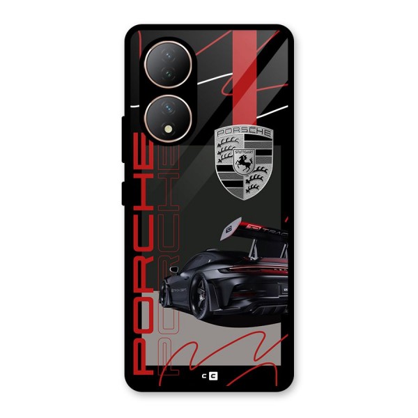 Classy Black Supercar Glass Back Case for Vivo T2