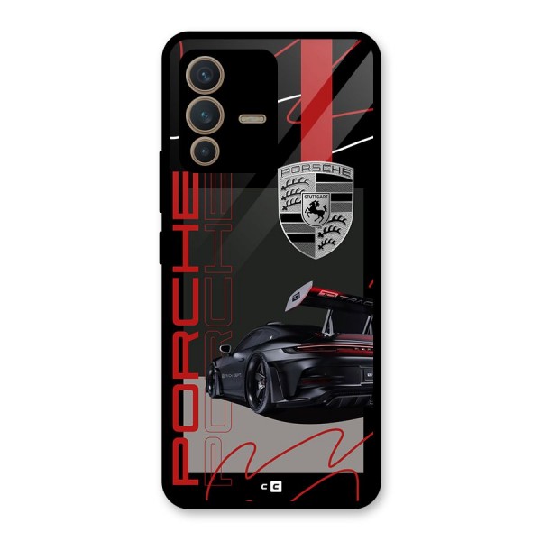 Classy Black Supercar Glass Back Case for Vivo V23 5G