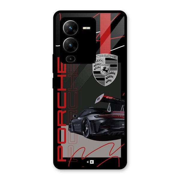 Classy Black Supercar Glass Back Case for Vivo V25 Pro