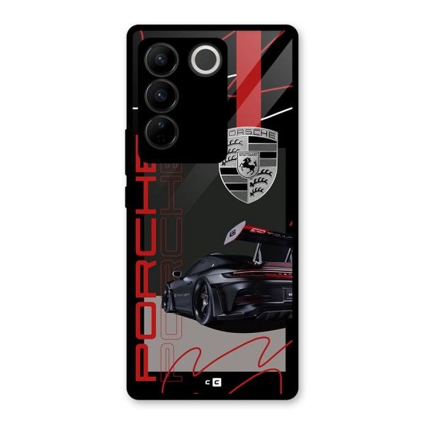 Classy Black Supercar Glass Back Case for Vivo V27 Pro