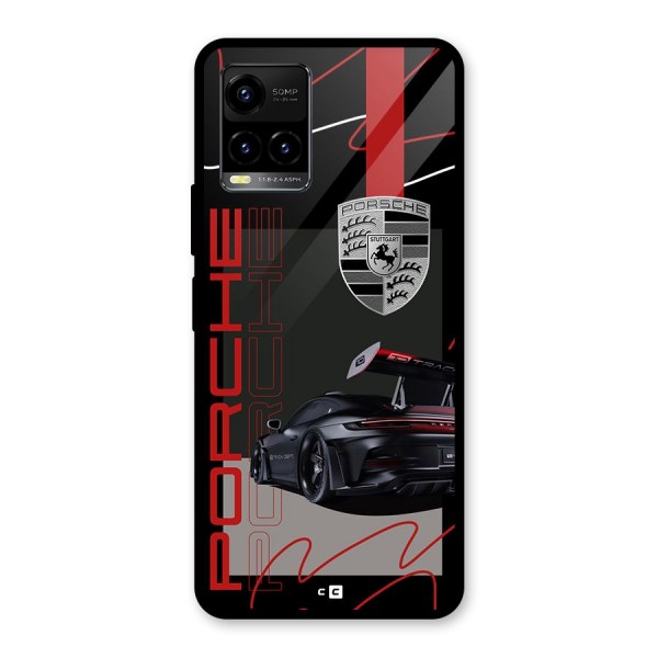 Classy Black Supercar Glass Back Case for Vivo Y21G