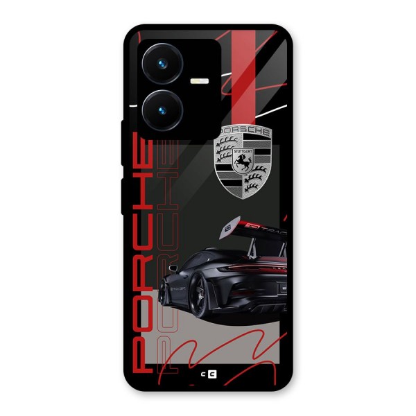 Classy Black Supercar Glass Back Case for Vivo Y22