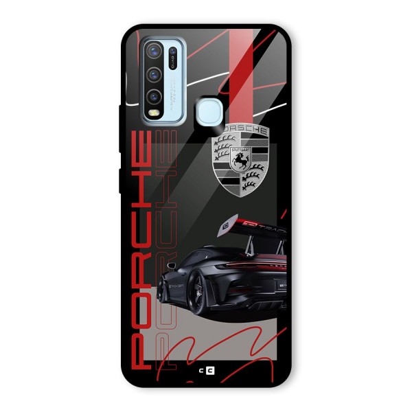 Classy Black Supercar Glass Back Case for Vivo Y30