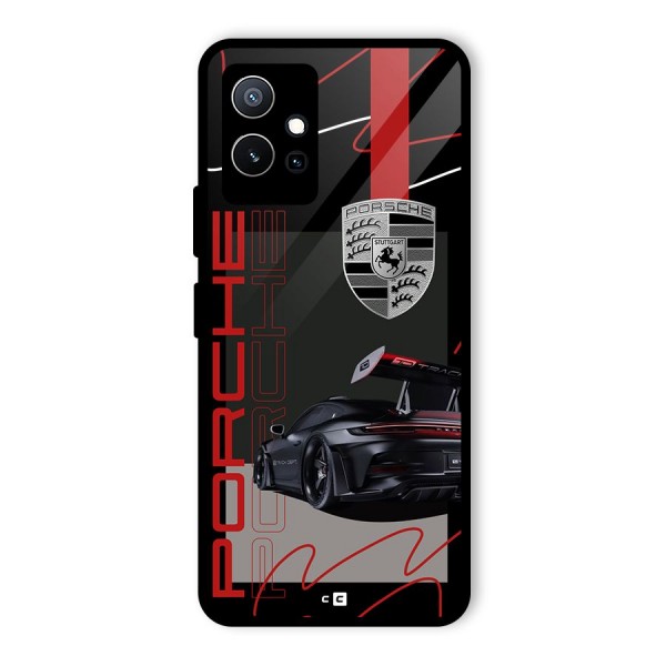 Classy Black Supercar Glass Back Case for Vivo iQOO Z6