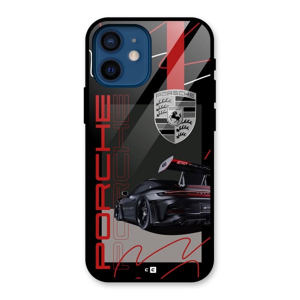 Classy Black Supercar Glass Back Case for iPhone 12 Mini