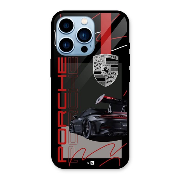 Classy Black Supercar Glass Back Case for iPhone 13 Pro