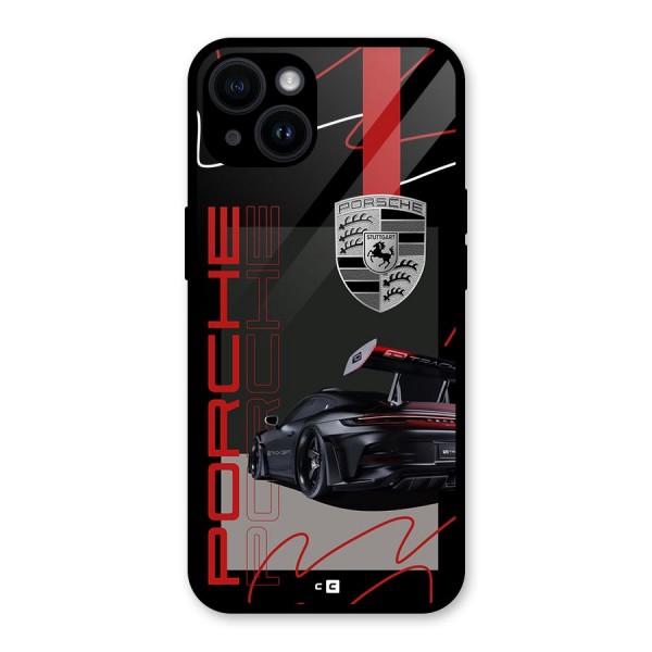 Classy Black Supercar Glass Back Case for iPhone 14