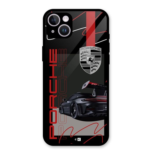 Classy Black Supercar Glass Back Case for iPhone 14 Plus