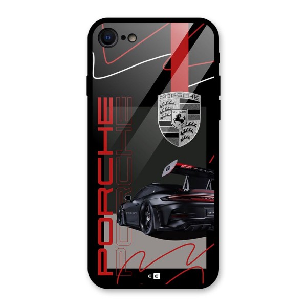 Classy Black Supercar Glass Back Case for iPhone 8