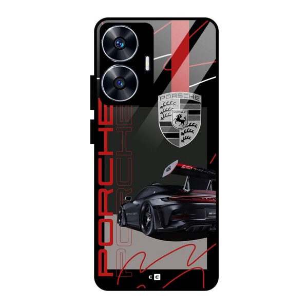 Classy Black Supercar Glass Back Case for realme C55