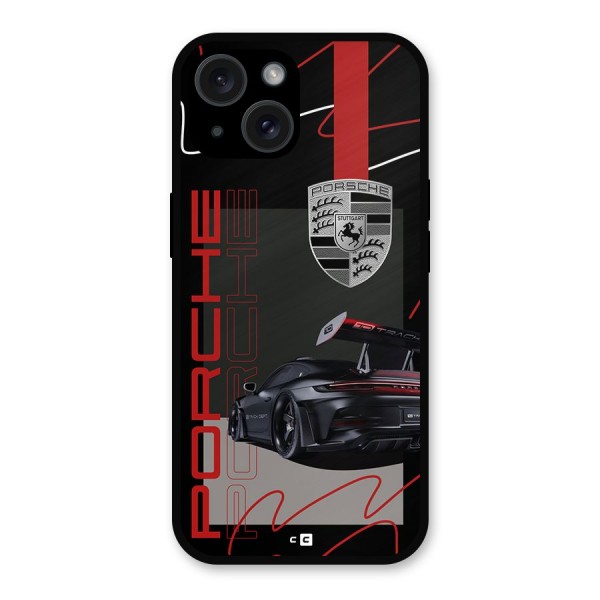 Classy Black Supercar Metal Back Case for iPhone 15