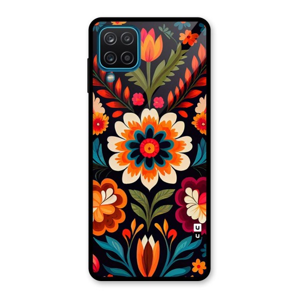 Colorful Mexican Floral Pattern Glass Back Case for Galaxy A12