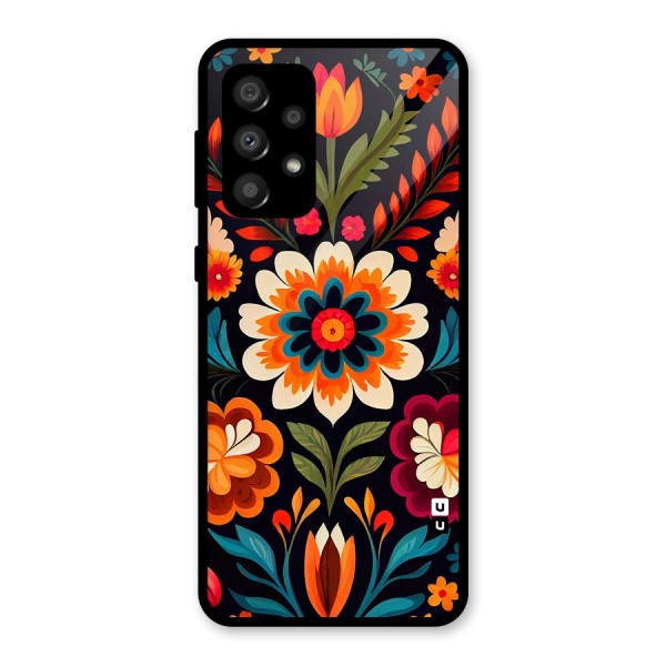 Colorful Mexican Floral Pattern Glass Back Case for Galaxy A32