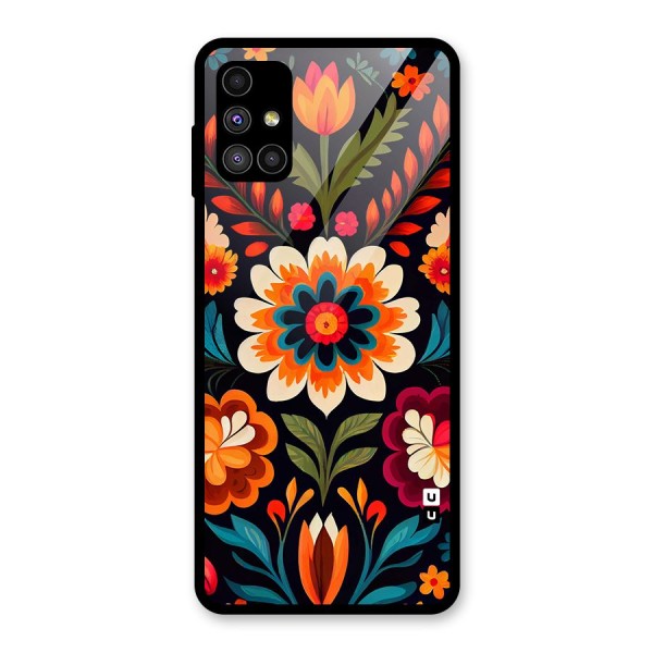 Colorful Mexican Floral Pattern Glass Back Case for Galaxy M51