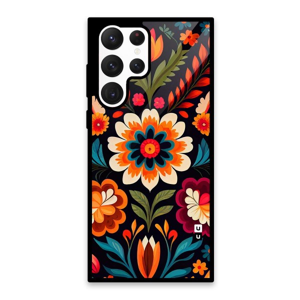 Colorful Mexican Floral Pattern Glass Back Case for Galaxy S22 Ultra 5G
