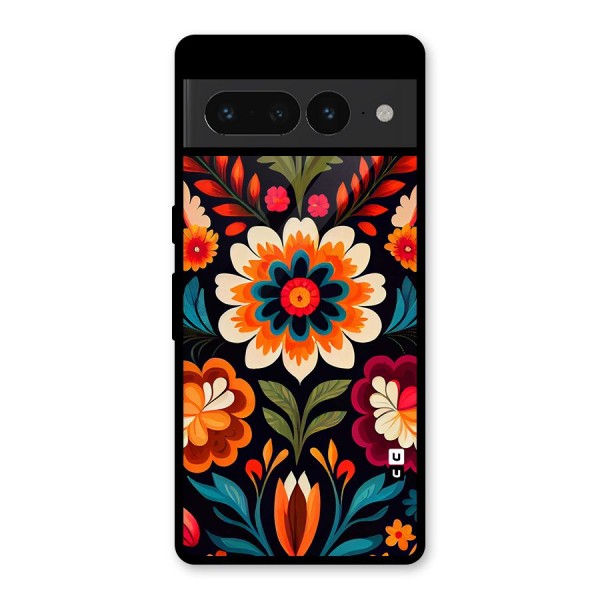 Colorful Mexican Floral Pattern Glass Back Case for Google Pixel 7 Pro