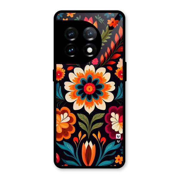 Colorful Mexican Floral Pattern Glass Back Case for OnePlus 11