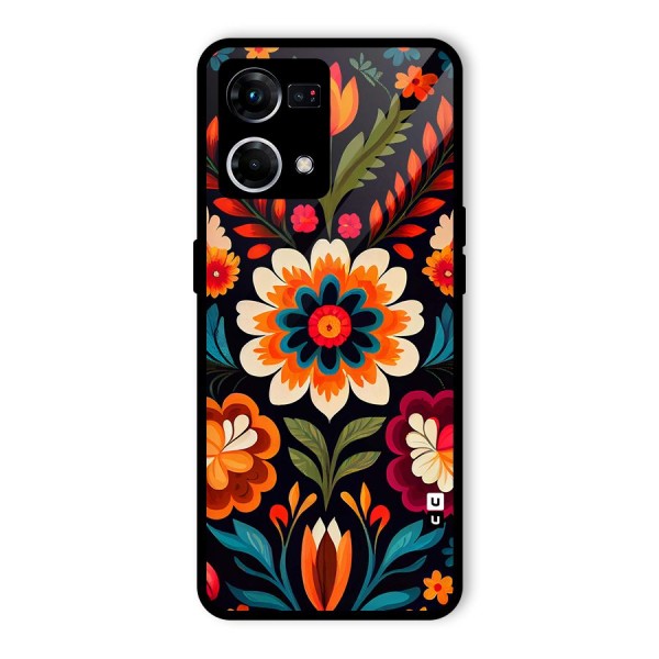 Colorful Mexican Floral Pattern Glass Back Case for Oppo F21 Pro 4G