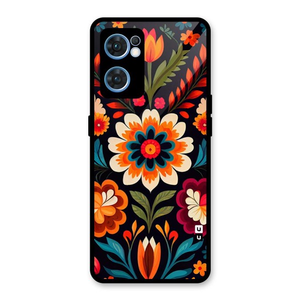 Colorful Mexican Floral Pattern Glass Back Case for Oppo Reno7 5G