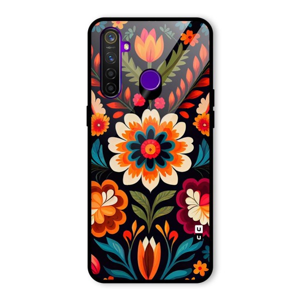 Colorful Mexican Floral Pattern Glass Back Case for Realme 5 Pro