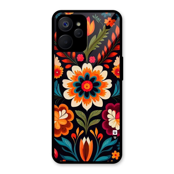 Colorful Mexican Floral Pattern Glass Back Case for Realme 9i 5G
