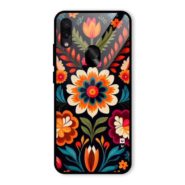 Colorful Mexican Floral Pattern Glass Back Case for Redmi Note 7S