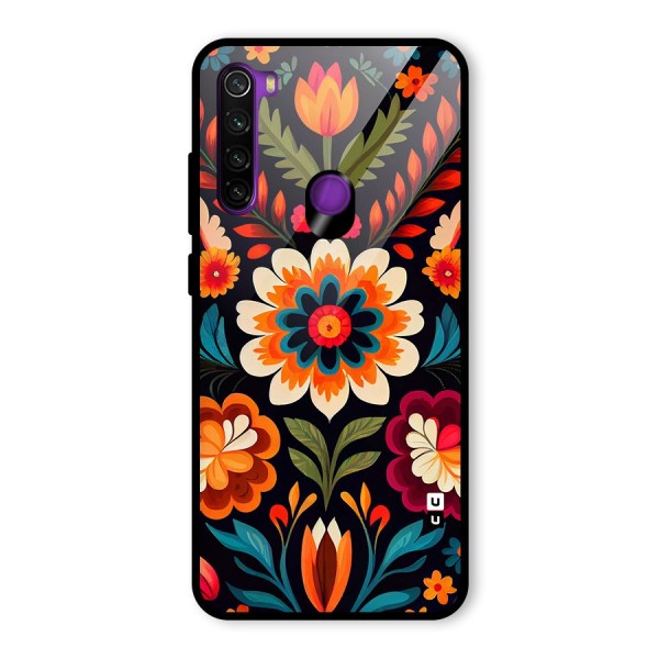 Colorful Mexican Floral Pattern Glass Back Case for Redmi Note 8