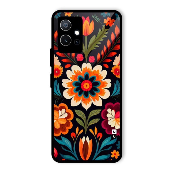 Colorful Mexican Floral Pattern Glass Back Case for Vivo T1 5G