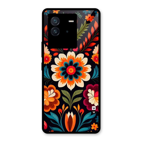 Colorful Mexican Floral Pattern Glass Back Case for Vivo iQOO Neo 6 5G
