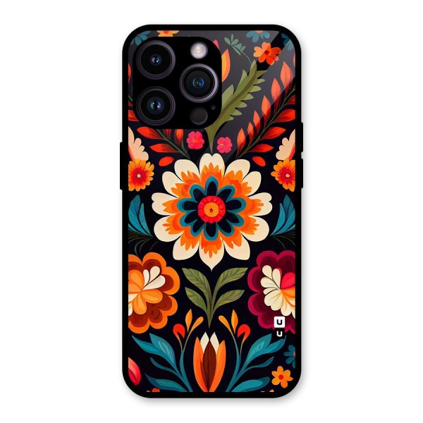 Colorful Mexican Floral Pattern Glass Back Case for iPhone 14 Pro Max