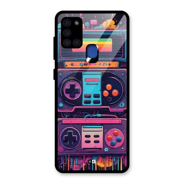 Comic Gaming Console Glass Back Case for Galaxy A21s