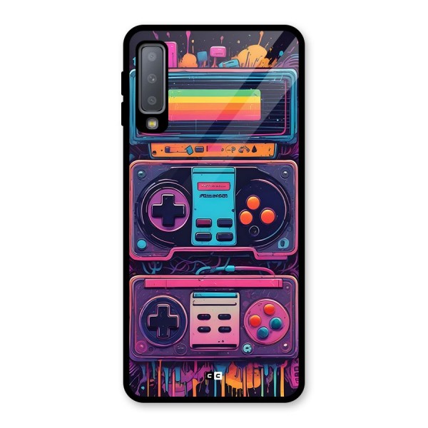 Comic Gaming Console Glass Back Case for Galaxy A7 (2018)