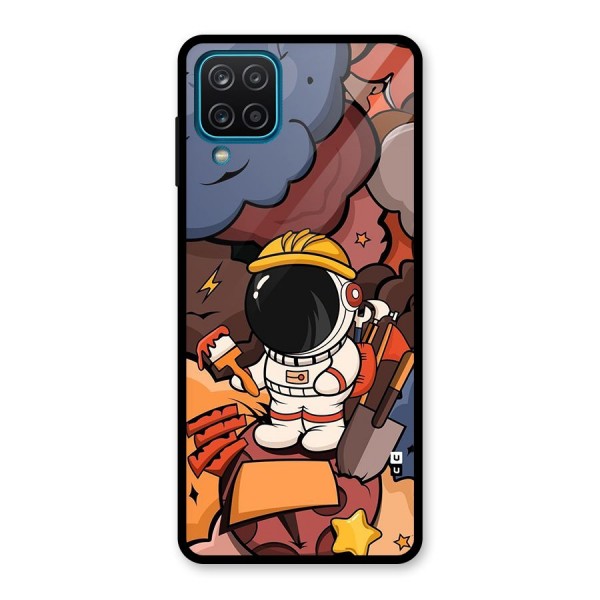 Comic Space Astronaut Glass Back Case for Galaxy A12