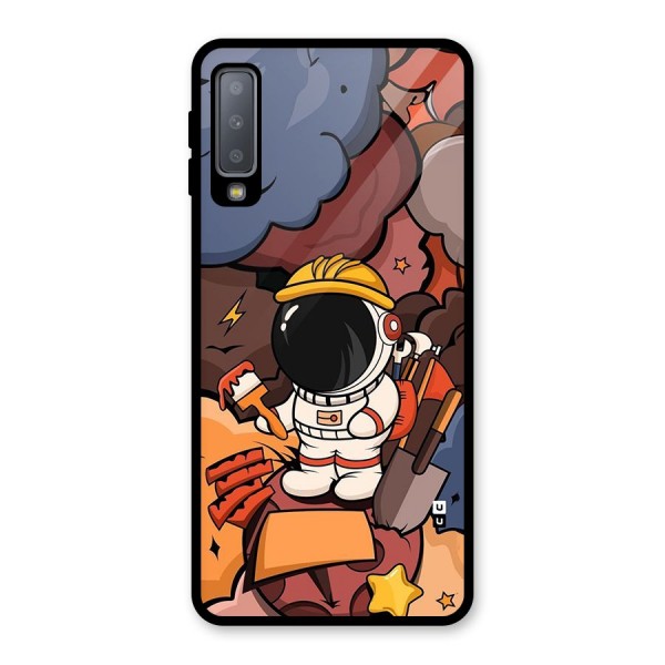 Comic Space Astronaut Glass Back Case for Galaxy A7 (2018)