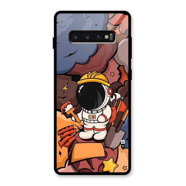 Comic Space Astronaut Glass Back Case for Galaxy S10 Plus